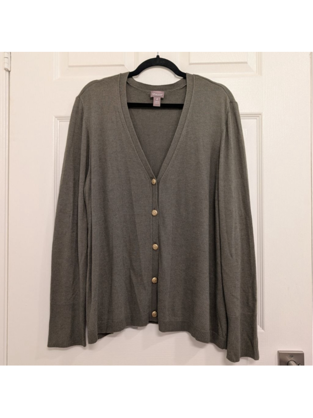 New Women's Chico's Green V-Neck Cardigan Gold Buttons Size 4 / Plus Size 2XL